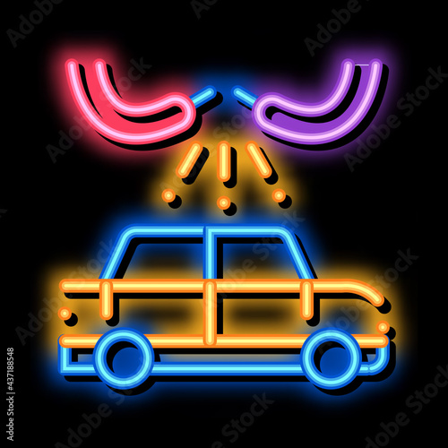 Machine Wash from Hoses neon light sign vector. Glowing bright icon Machine Wash from Hoses sign. transparent symbol illustration