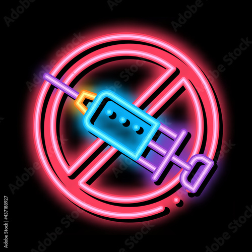 Categorical Injection Ban neon light sign vector. Glowing bright icon Categorical Injection Ban sign. transparent symbol illustration