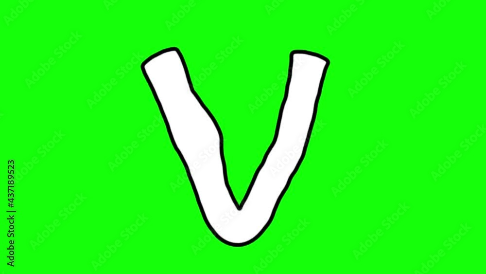 ANIMATION - An white animated letter V wobbling on a bright green background ANIMATION - An white animated letter V wobbling on a bright green background