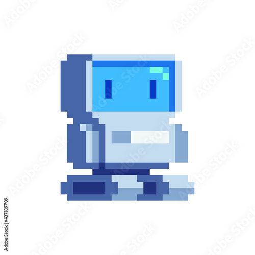 Chat bot robot android pixel art character. Cyber Artificial Intelligence. Isolated vector illustration. Online assistant. 8-bit sprite. Design stickers, logo, mobile app.