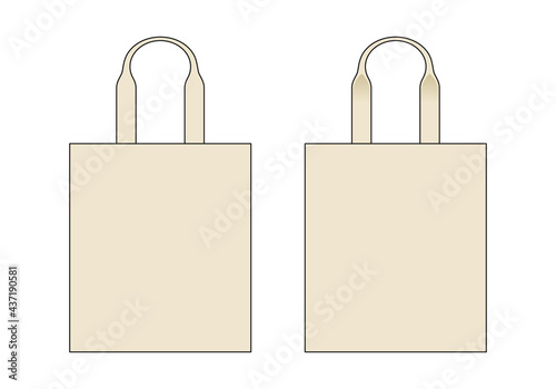 Calico Tote Bag with Handle Template on White Background, Vector File