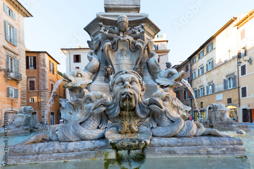 Fountain of the Pantheon on Piazza della Rotonda in front of temple Pantheon, Rome, Italy