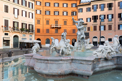 16th century Fountain of Neptune (Fontana del Nettuno) located in Piazza Navona, Rome, Italy