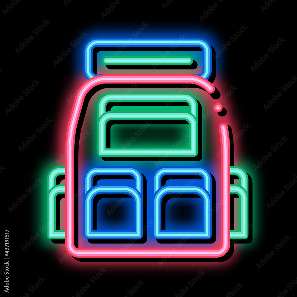 Travel Camping Backpack neon light sign vector. Glowing bright icon Travel Camping Backpack sign. transparent symbol illustration Travel Camping Backpack neon light sign vector. Glowing bright icon Travel Camping Backpack sign. transparent symbol illustration