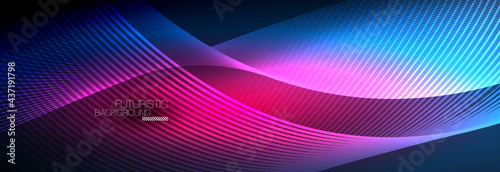 Abstract neon glowing light in the dark with waves. Shiny magic energy and motion concept, vector abstract wallpaper background