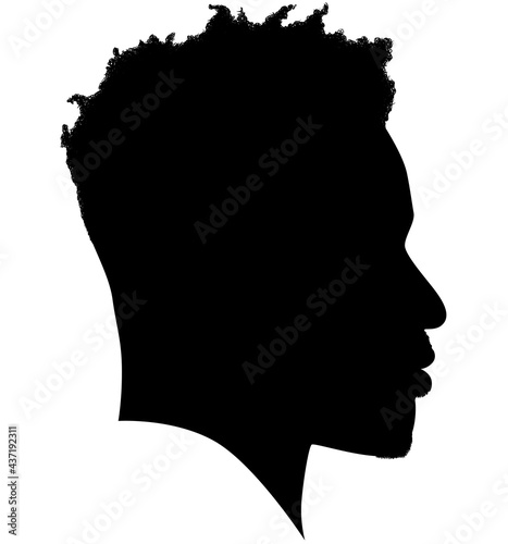 Black African American profile picture, Man from the side with afroharren. Black Men African American with Dreadlocks hairstyle, afro hair and beard. vector illustration realistic silhouette   photo