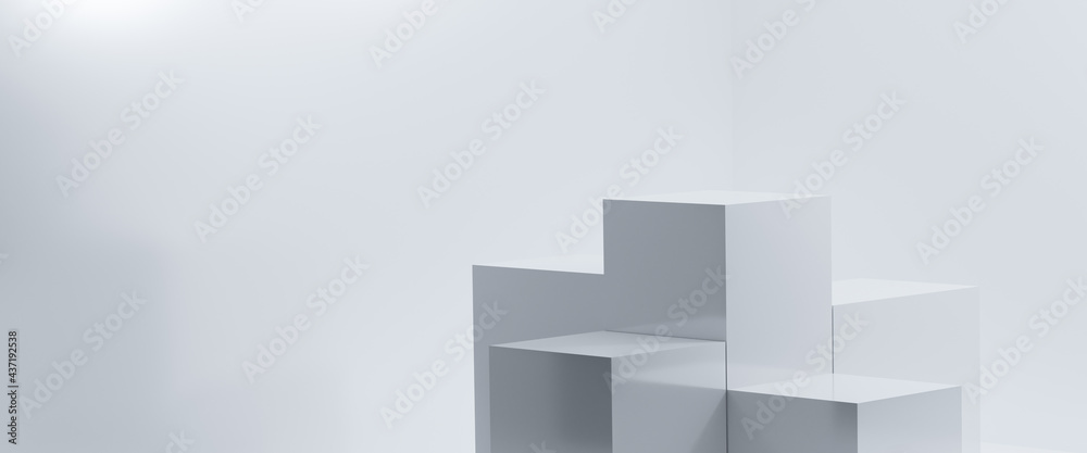 Product display and Pedestal for display concept.Blank product stand with geometrical form on white background, product,banner,sale,cosmetic,presentation.with copy space.3D render Product display and Pedestal for display concept.Blank product stand with geometrical form on white background, product,banner,sale,cosmetic,presentation.with copy space.3D render