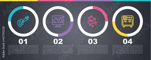 Set line Syringe, Genetic engineering modification, Genetically modified food and Biosafety box. Business infographic template. Vector