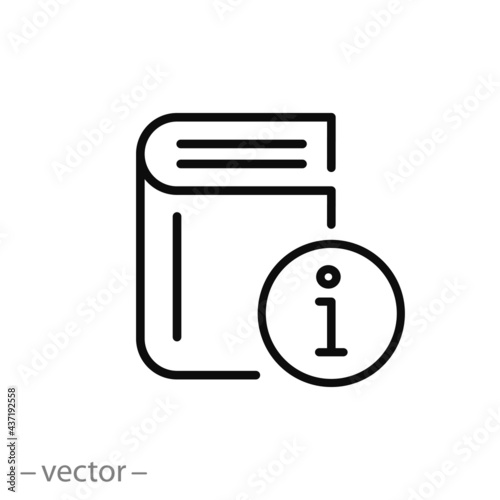 information book icon, info manual or brochure, guide user, helpdesk,  editable stroke vector illustration