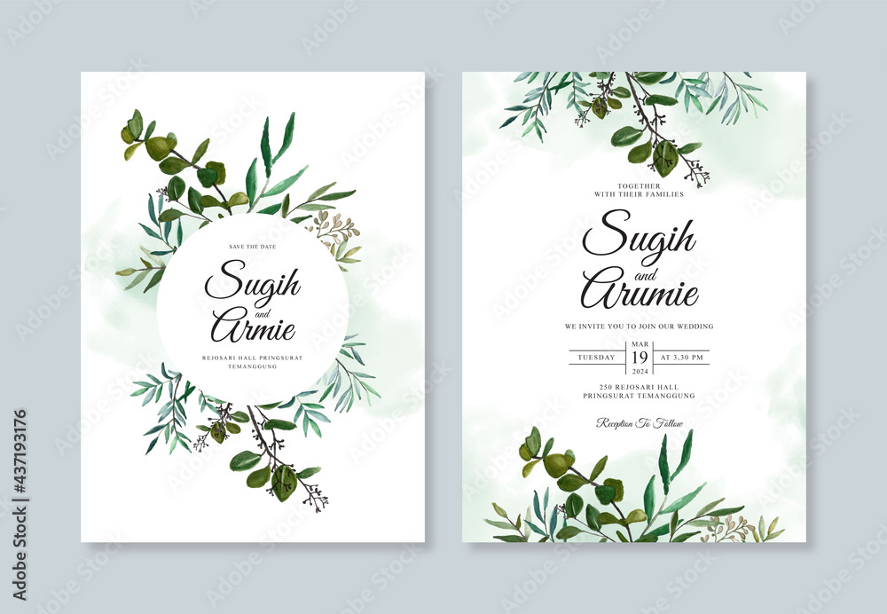 Beautiful greenery wedding invitation template