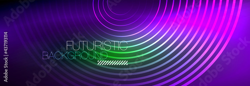 Dark abstract background with glowing neon circles. Trendy layout template for business or technology presentation, internet poster or web brochure cover, wallpaper