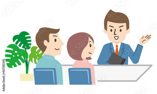対面で相談する夫婦のイラストレーション