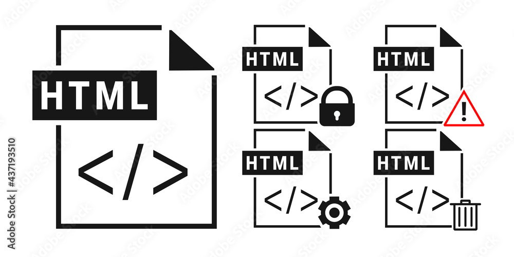 Set of HTML file document. Html icon in trendy flat style isolated on white background. Illustration vector Set of HTML file document. Html icon in trendy flat style isolated on white background. Illustration vector