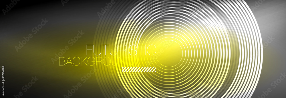 Dark abstract background with glowing neon circles. Trendy layout template for business or technology presentation, internet poster or web brochure cover, wallpaper Dark abstract background with glowing neon circles. Trendy layout template for business or technology presentation, internet poster or web brochure cover, wallpaper