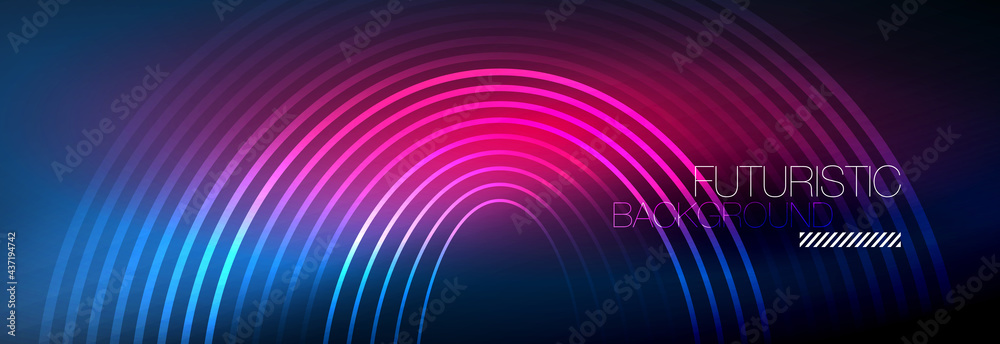 Dark abstract background with glowing neon circles. Trendy layout template for business or technology presentation, internet poster or web brochure cover, wallpaper Dark abstract background with glowing neon circles. Trendy layout template for business or technology presentation, internet poster or web brochure cover, wallpaper