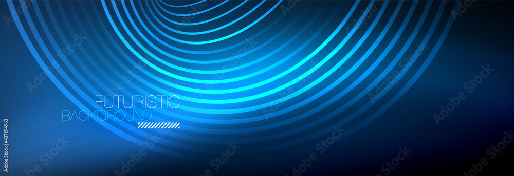 Dark abstract background with glowing neon circles. Trendy layout template for business or technology presentation, internet poster or web brochure cover, wallpaper Dark abstract background with glowing neon circles. Trendy layout template for business or technology presentation, internet poster or web brochure cover, wallpaper