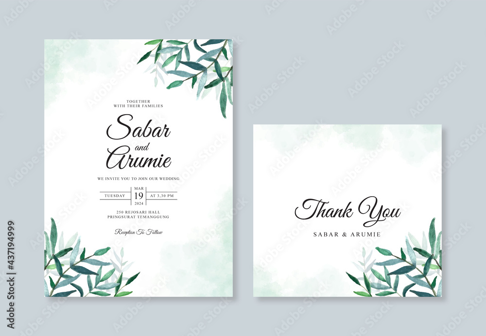 Elegant wedding invitation with watercolor foliage