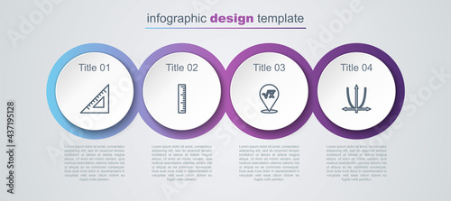 Set line Triangular ruler, Ruler, Square root of x glyph and Graph, schedule, chart, diagram. Business infographic template. Vector