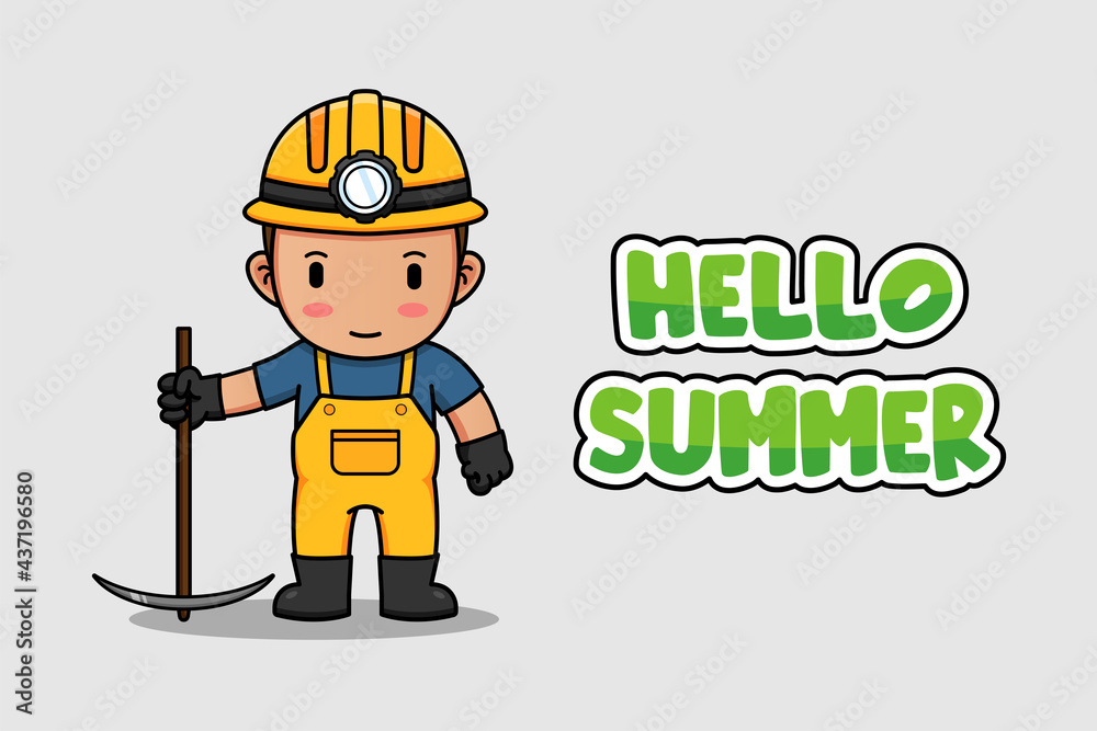 Cute miner with hello summer banner Cute miner with hello summer banner