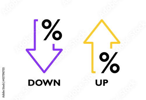 Percentage arrow up and down line icon. Percentage arrow with percent sign. Design concept for banking, credit, interest rate, finance and money sphere