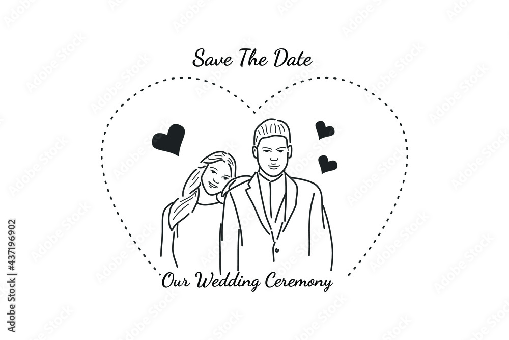 sweet illustration Wedding Couple romantic posture line 