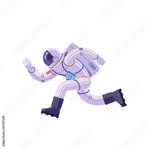 Astronaut running. Set of Astronaut man character vector design. Presentation in various action. Vector flat, cartoon clip art illustration isolated of white background.