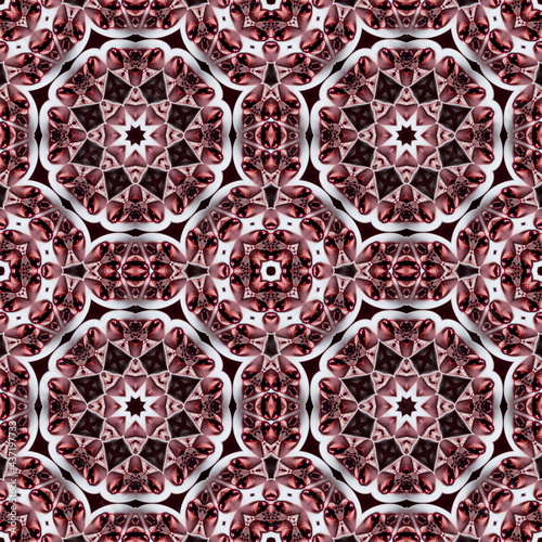 Abstract geometric seamless pattern with volumetric effect. Seamless background for design and decoration of packaging, covers, cards. Template for printing on fabric. Kaleidoscope, mandala.