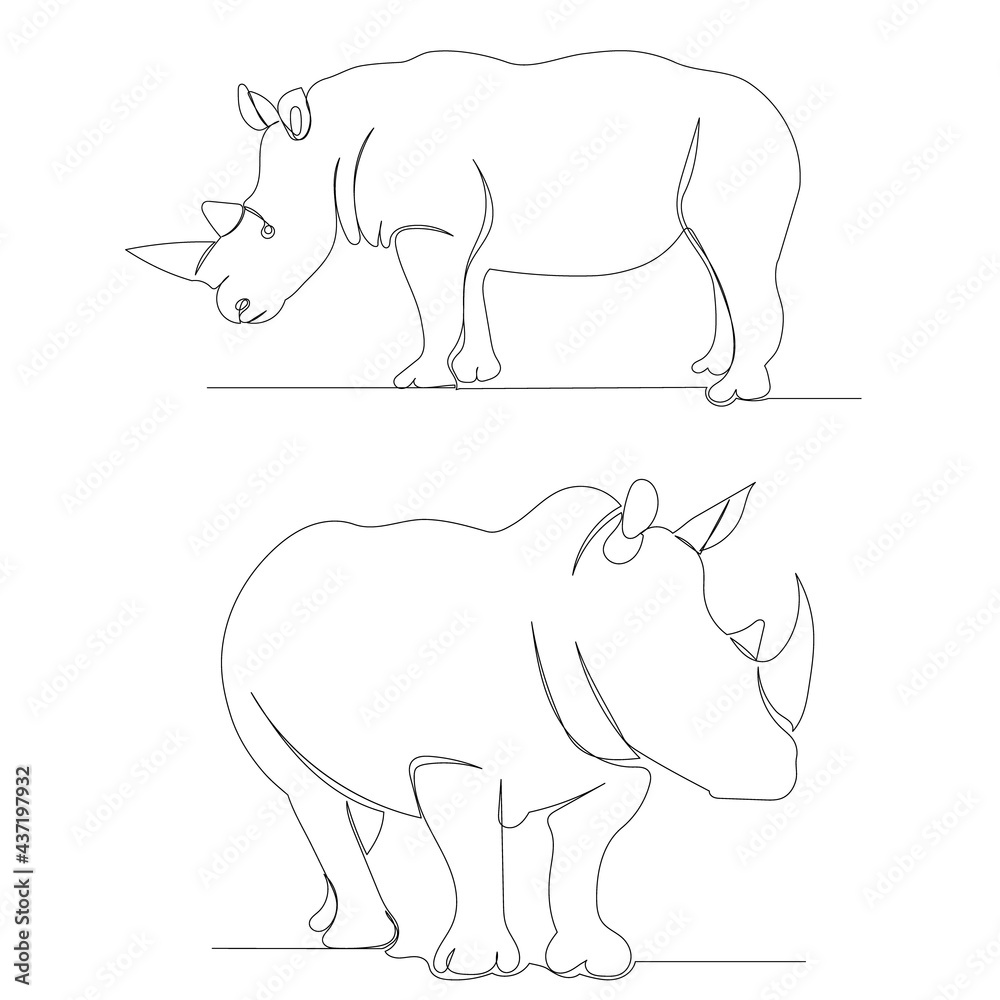 rhino one line drawing isolated, vector