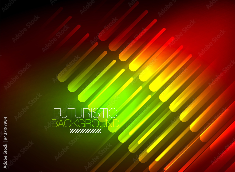 Bright neon color techno abstract background, shiny glowing neon lines in the dark background Bright neon color techno abstract background, shiny glowing neon lines in the dark background