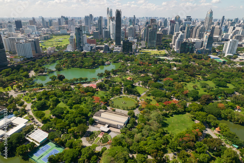 Aerial Top View of Green Trees in Lumpini Park