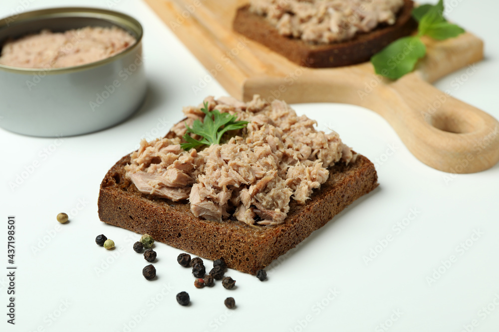 Tasty tuna sandwiches on white background, close up Tasty tuna sandwiches on white background, close up