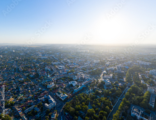 Simferopol, Crimea. A city in the center of the Crimean peninsula, on the Salgir river. Aerial panorama during sunset. Summer photo