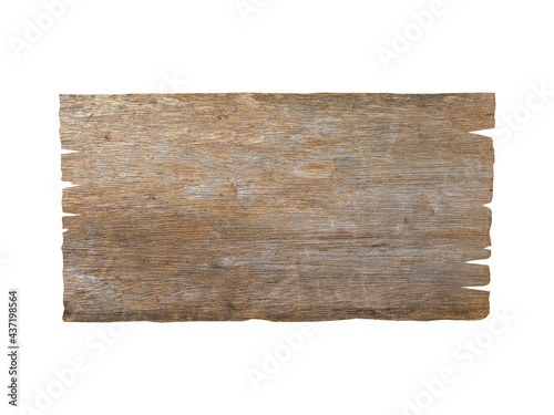 Vintage and rusty brown wooden sign on a white background. Clipping path.Concept of signpost and billboards. 