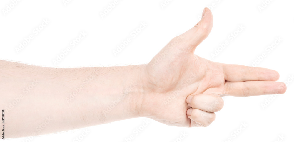Male caucasian hands isolated white background showing gesture points finger to something or someone. man hands showing different gestures. forefinger Male caucasian hands isolated white background showing gesture points finger to something or someone. man hands showing different gestures. forefinger