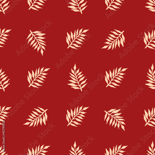 Red seamless pattern with branches. Bright ornament.