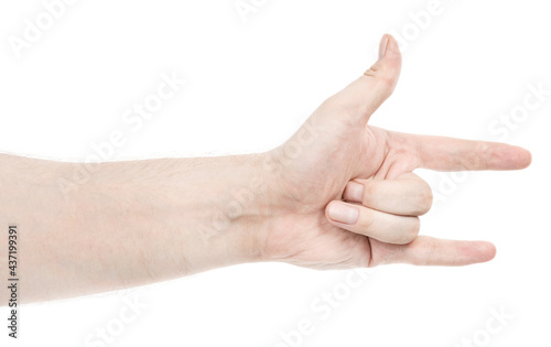 Male caucasian hands  isolated white background showing  various finger gestures. man hands showing different gestures © Илья Подопригоров