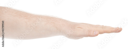 Male caucasian hands isolated white background showing various finger gestures. man hands showing different gestures