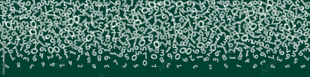 Falling sketch chalk numbers. Math study concept with flying digits. Energetic back to school mathematics banner on blackboard background. Falling numbers vector illustration. Falling sketch chalk numbers. Math study concept with flying digits. Energetic back to school mathematics banner on blackboard background. Falling numbers vector illustration.