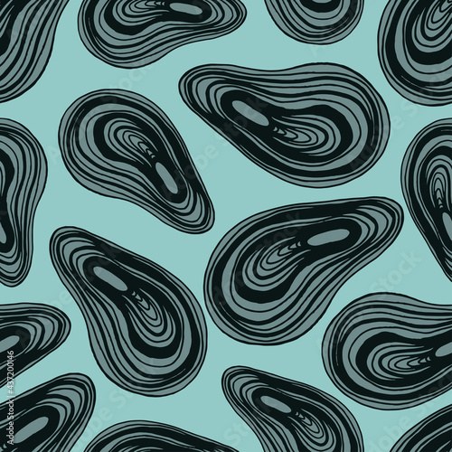 Seamless background with a pattern of hand drawn closed mussel oyster