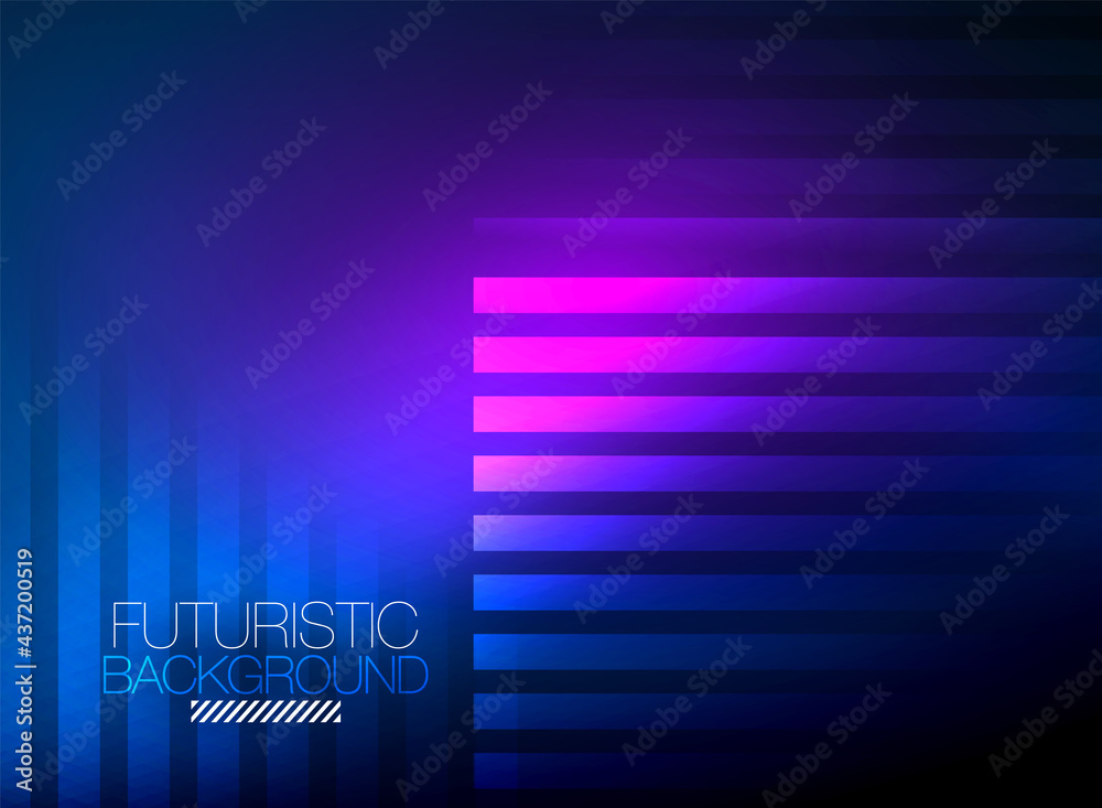 Bright neon color techno abstract background, shiny glowing neon lines in the dark background