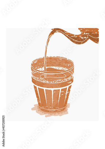 Editable Isolated Top Side View Brush Strokes Style Pouring Masala Chai From Kettle Into Glass Mug Vector Illustration for Artwork of Beverages Related Design With South Asian Culture and Tradition