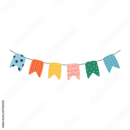 Cute colourful flags for party. Hand drawn vector illustration.