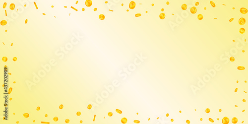 Bitcoin, internet currency coins falling. Incredible scattered BTC coins. Cryptocurrency, digital money. Noteworthy jackpot, wealth or success concept. Vector illustration.