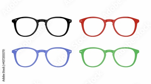 Different Color Glasses Frames. Vector isolated set of glasses icons