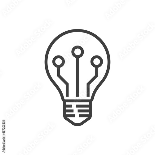 Tecnología electrónica. Bombilla con circuito digital con lineas de color gris