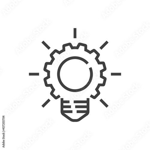 Logotipo de engranaje con forma de bombilla con lineas en color gris	