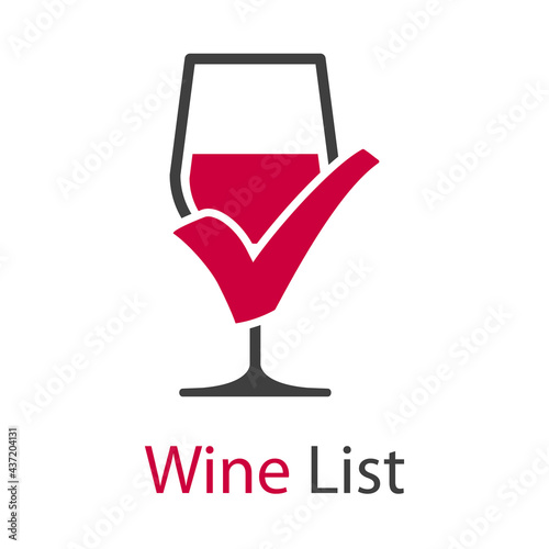 Logotipo con texto Wine List con copa de vino con tilde aprobado en color gris y granate