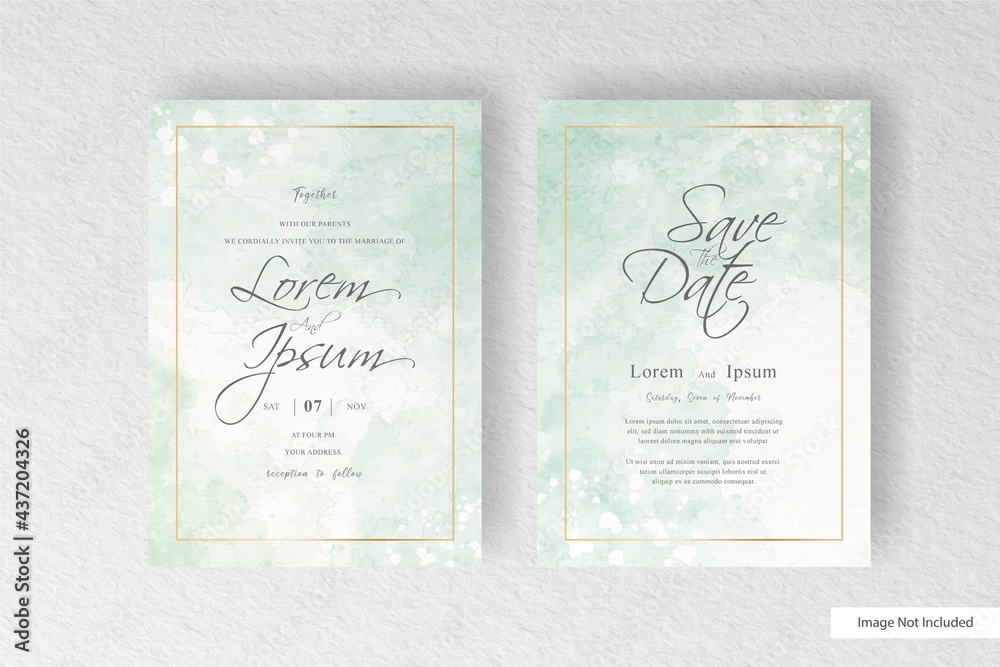 Fototapeta premium Minimalist watercolor wedding card template with hand drawn floral and watercolor splash design