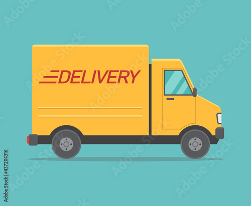 Delivery truck service shipping transport, Online order tracking status, Flat design for apps and websites, Vector illustration