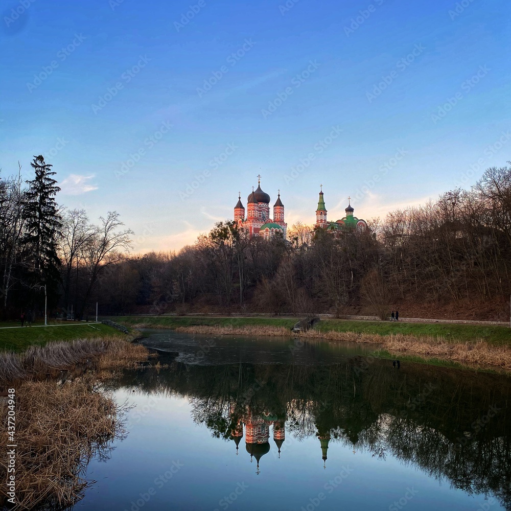 castle in the park. castle on the river. castle on the lake. 